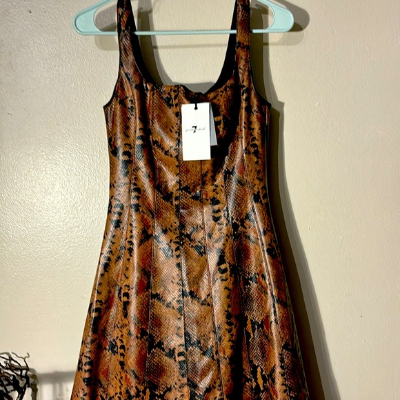 7 For All Mankind Faux Leather snakeskin Dress Sleeveless Midi. XS NWTs - Picture 6 of 17